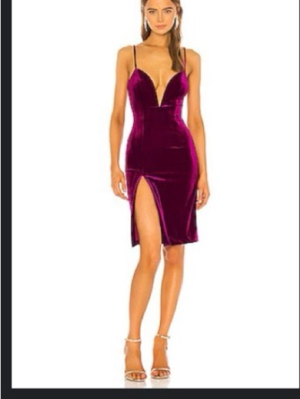 NBD Shana Dress - Velvet Spaghetti-Strap Midi Dress in Deep Magenta